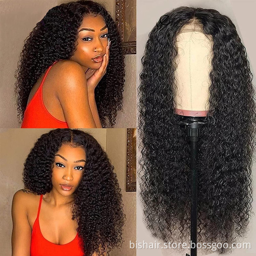 BIS  Transparent lace front human hair wigs for black female remy brazilian kinky curly 4x4 wig lace closure